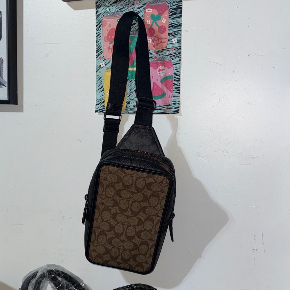 Coach Signature Brown and Black Belt Bag